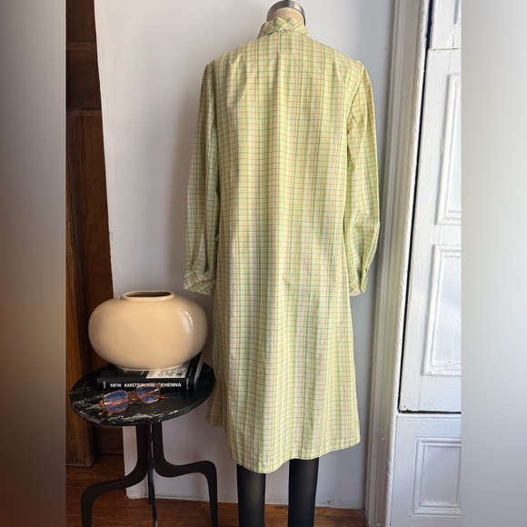 Vintage Green Plaid Check Cotton Shirt Dress | Button Up Midi Dress with Pockets - Picture 4 of 5